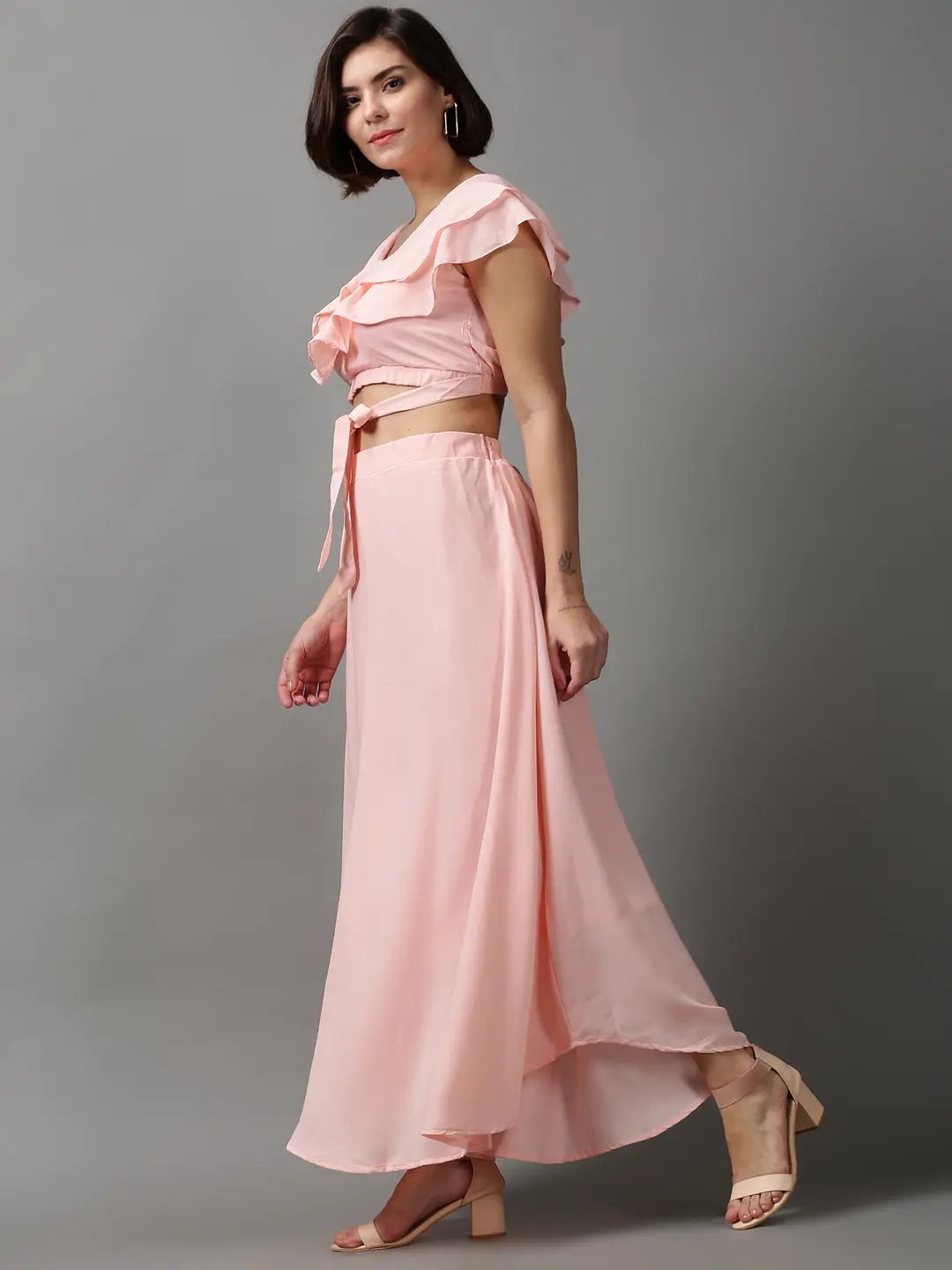 Women's Peach Solid Co-Ords
