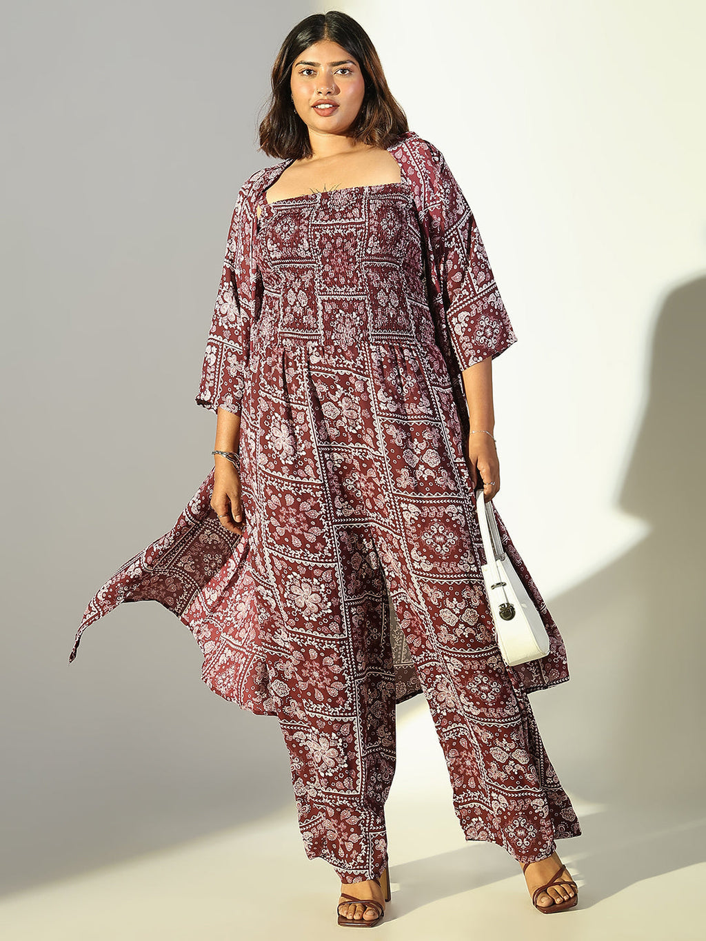 Women's Burgundy Printed Basic Jumpsuit