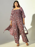 Women's Burgundy Printed Basic Jumpsuit