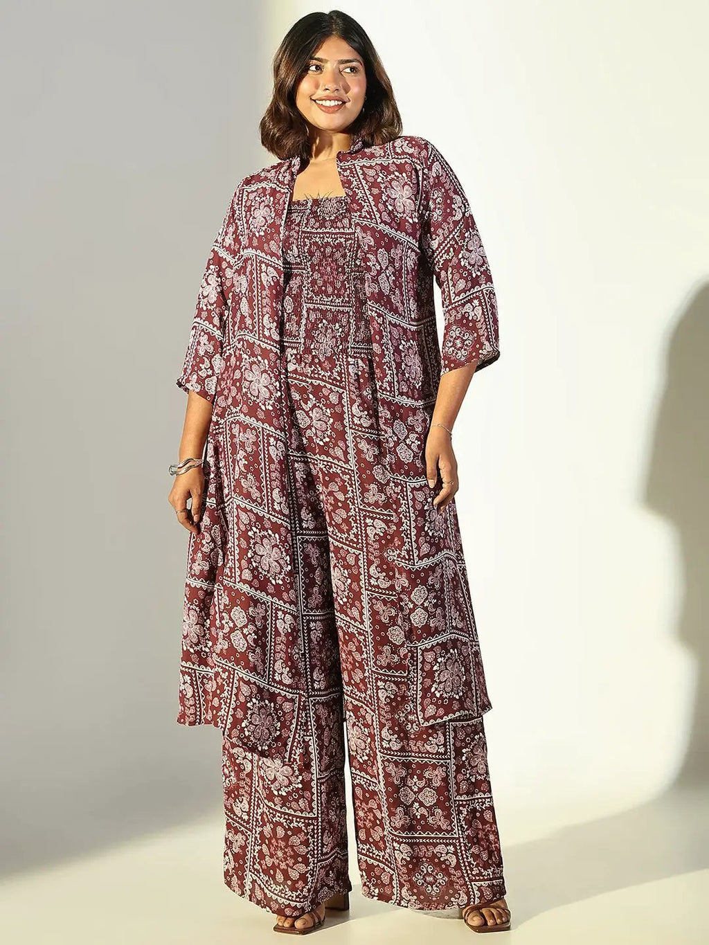 Women's Burgundy Printed Basic Jumpsuit