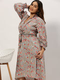 Women's Shoulder Straps Blue Floral Fit and Flare Dress