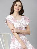Women's White Printed Ruffled V Neck Co-Ords Set With Flared Palazzo
