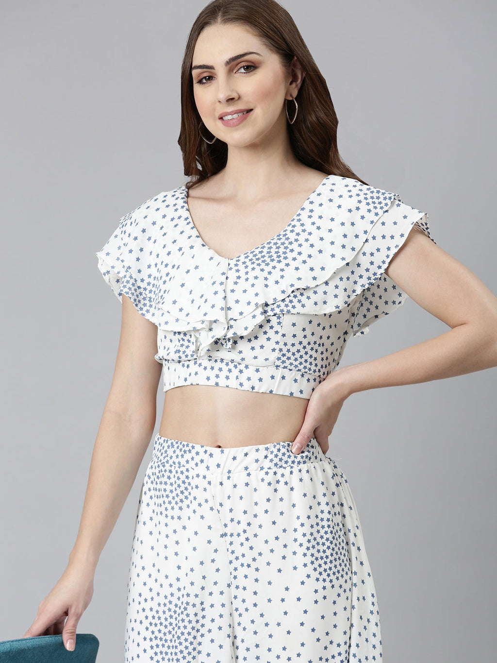 Women's White Printed Co-Ords Set With Palazzo