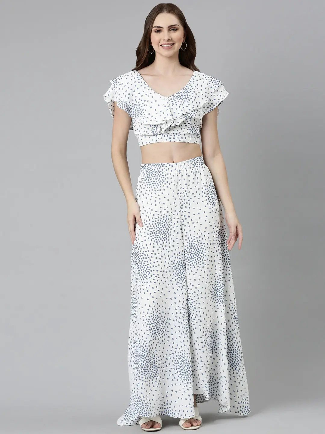 Women's White Printed Co-Ords Set With Palazzo