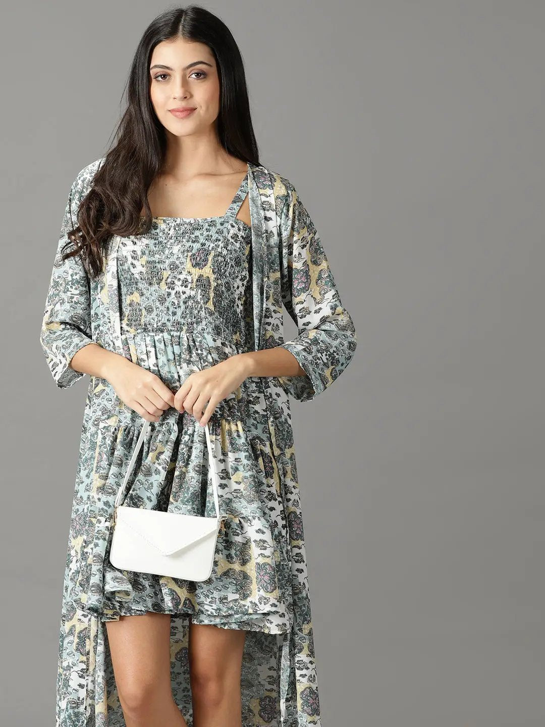 Women's Sea Green Floral Chiffon Dress
