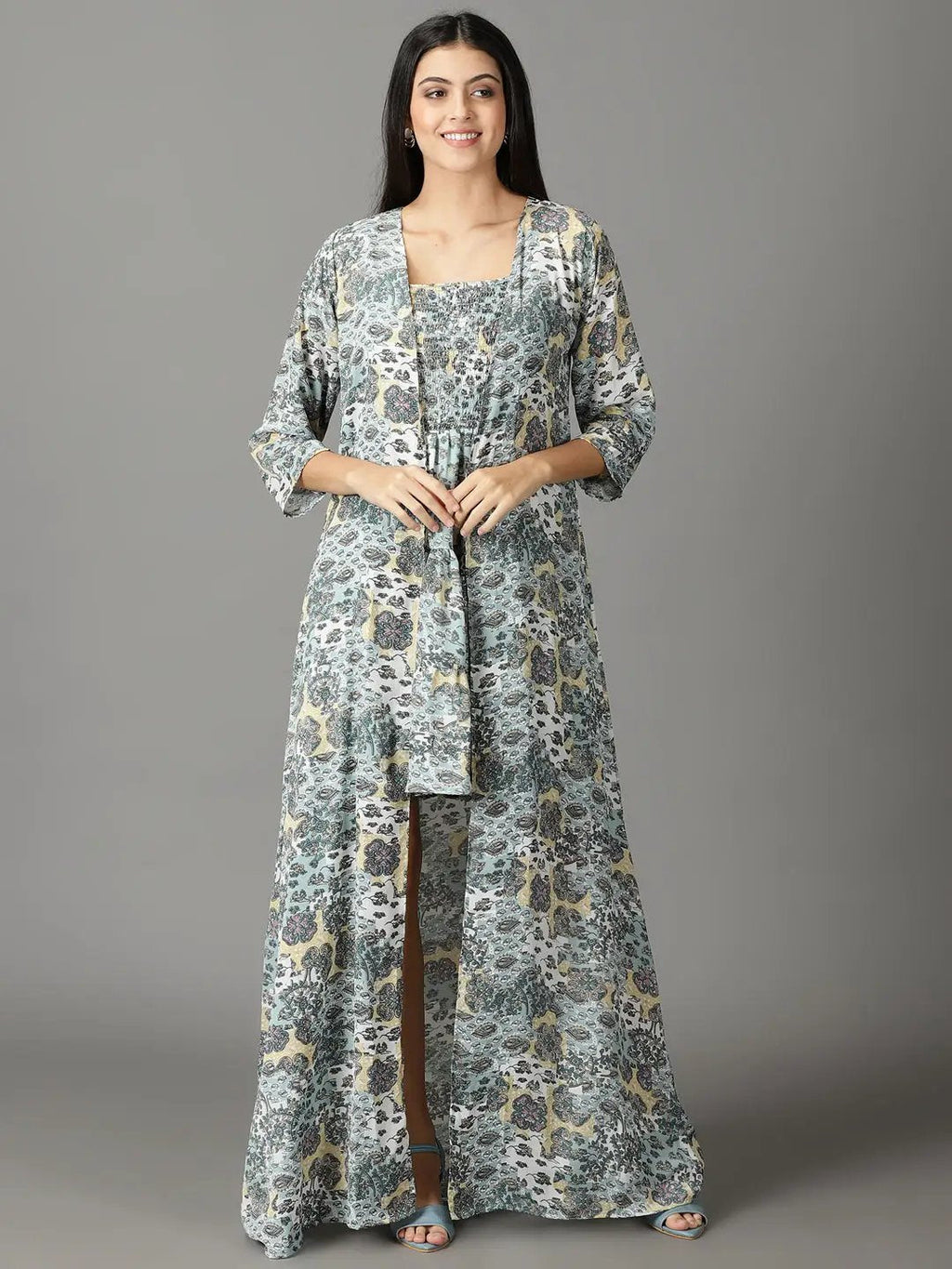 Women's Sea Green Floral Chiffon Dress