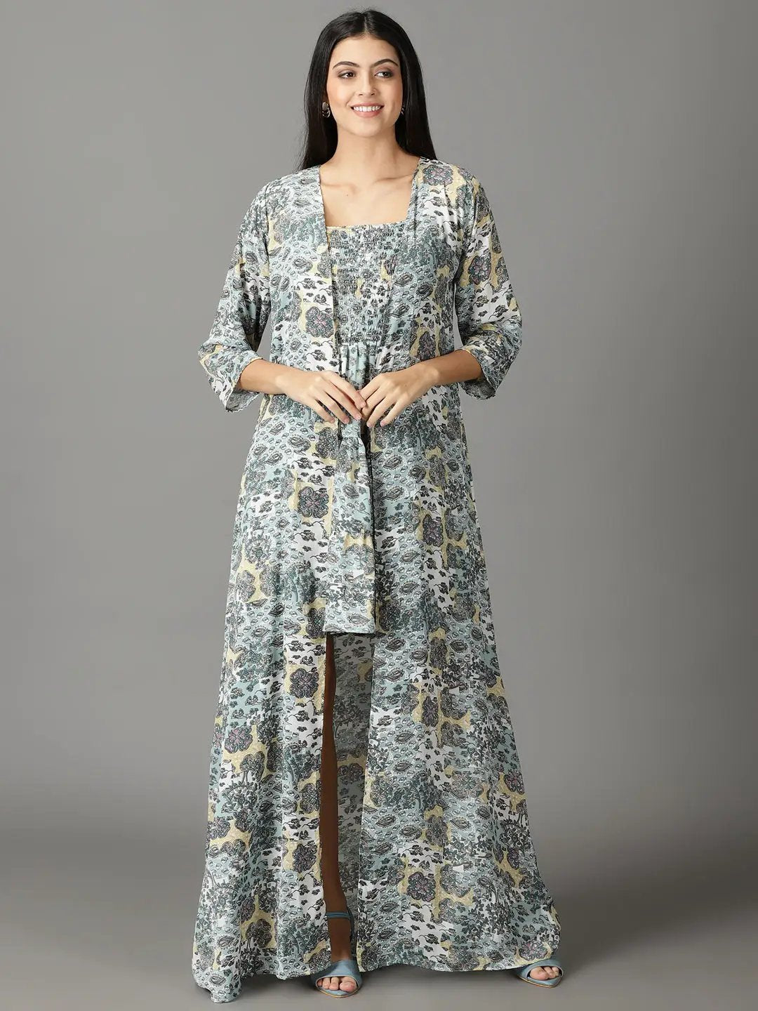 Women's Sea Green Floral Chiffon Dress
