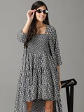 Women's Black Printed Square Neck A-Line Dress