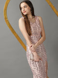 Women's Peach Net Sheath Midi Dress