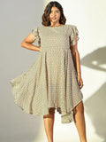 Women's Beige Geometric Fit and Flare Dress