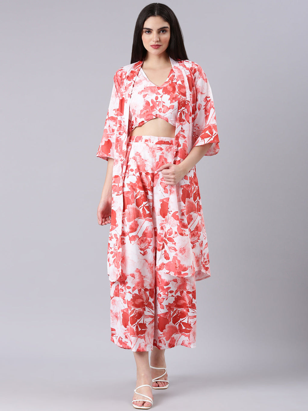 Women's White Tie Dye Co-Ords with Jacket & Flared Palazzos