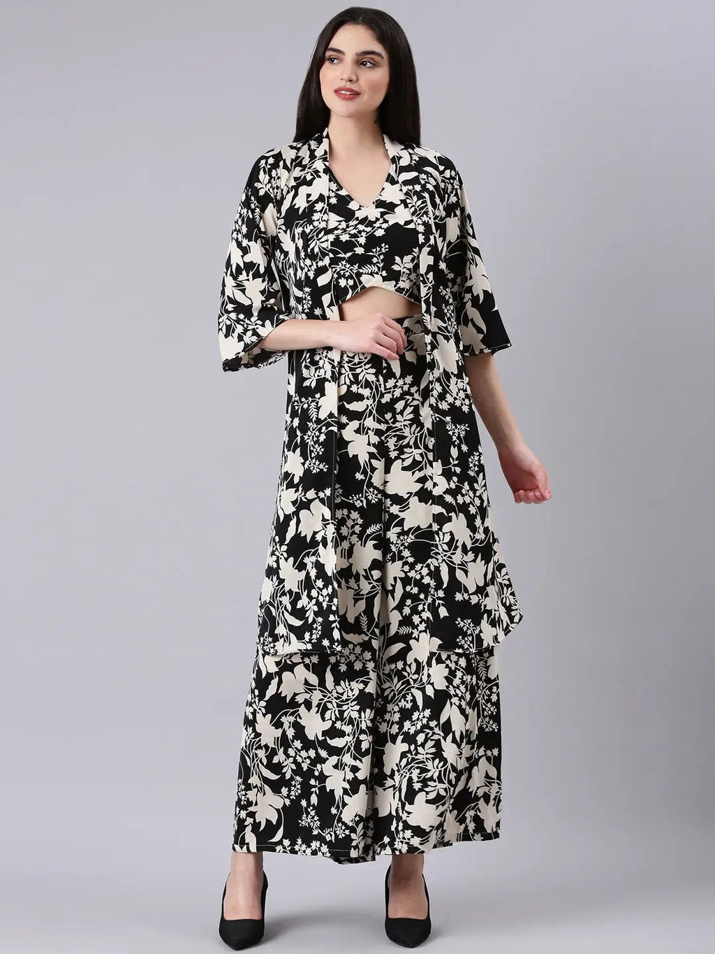 Women's Black Printed Co-Ords with Jacket