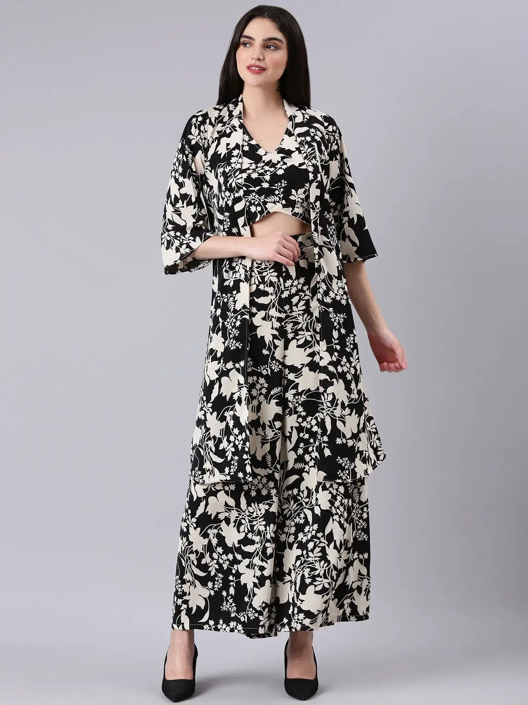 Women's Black Printed Co-Ords with Jacket