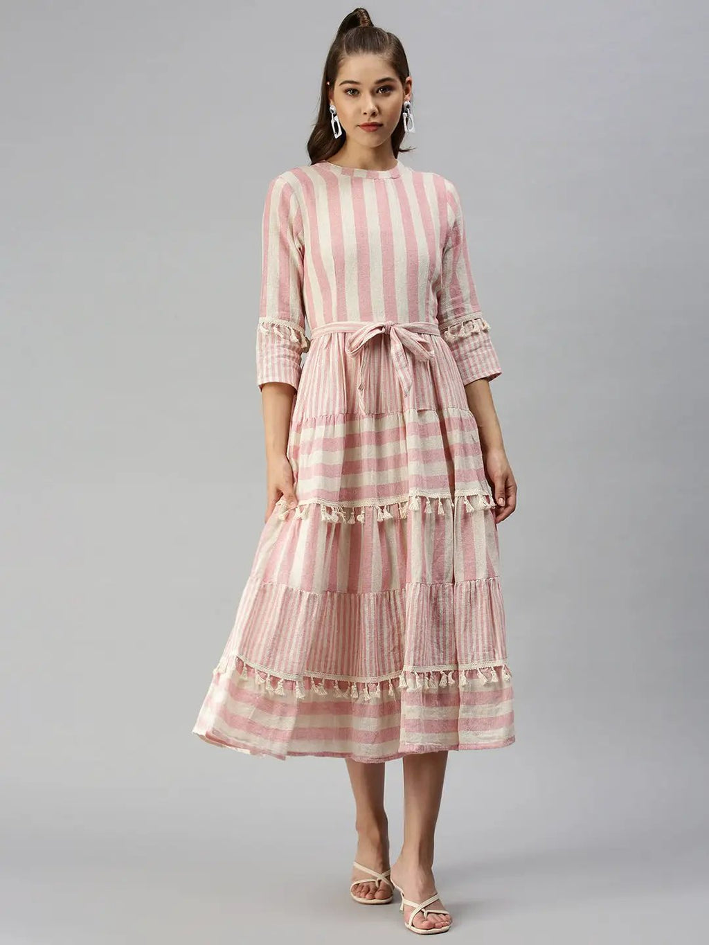 Women's Off White Organic Cotton A-Line Layered Dress