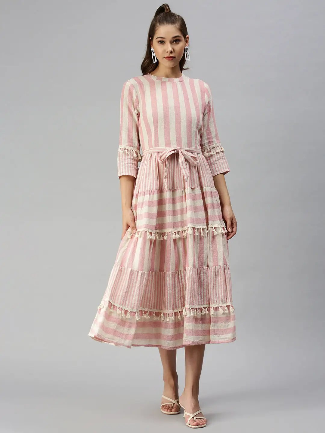 Women's Off White Organic Cotton A-Line Layered Dress