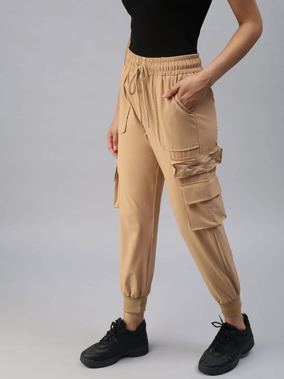 Women's Solid Beige Track Pant