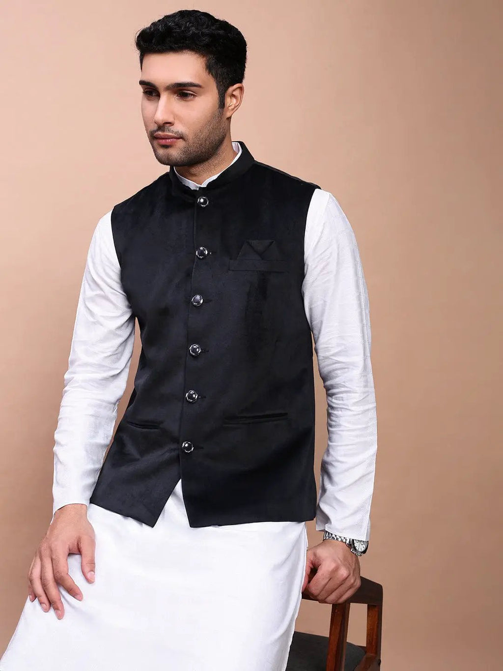 Men's Black Slim-Fit Nehru Jackets