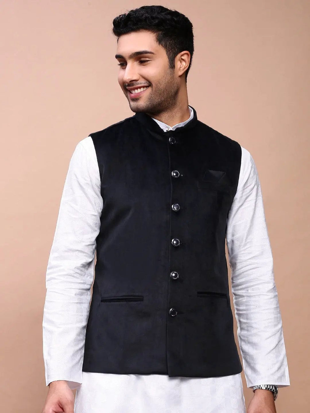 Men's Black Slim-Fit Nehru Jackets
