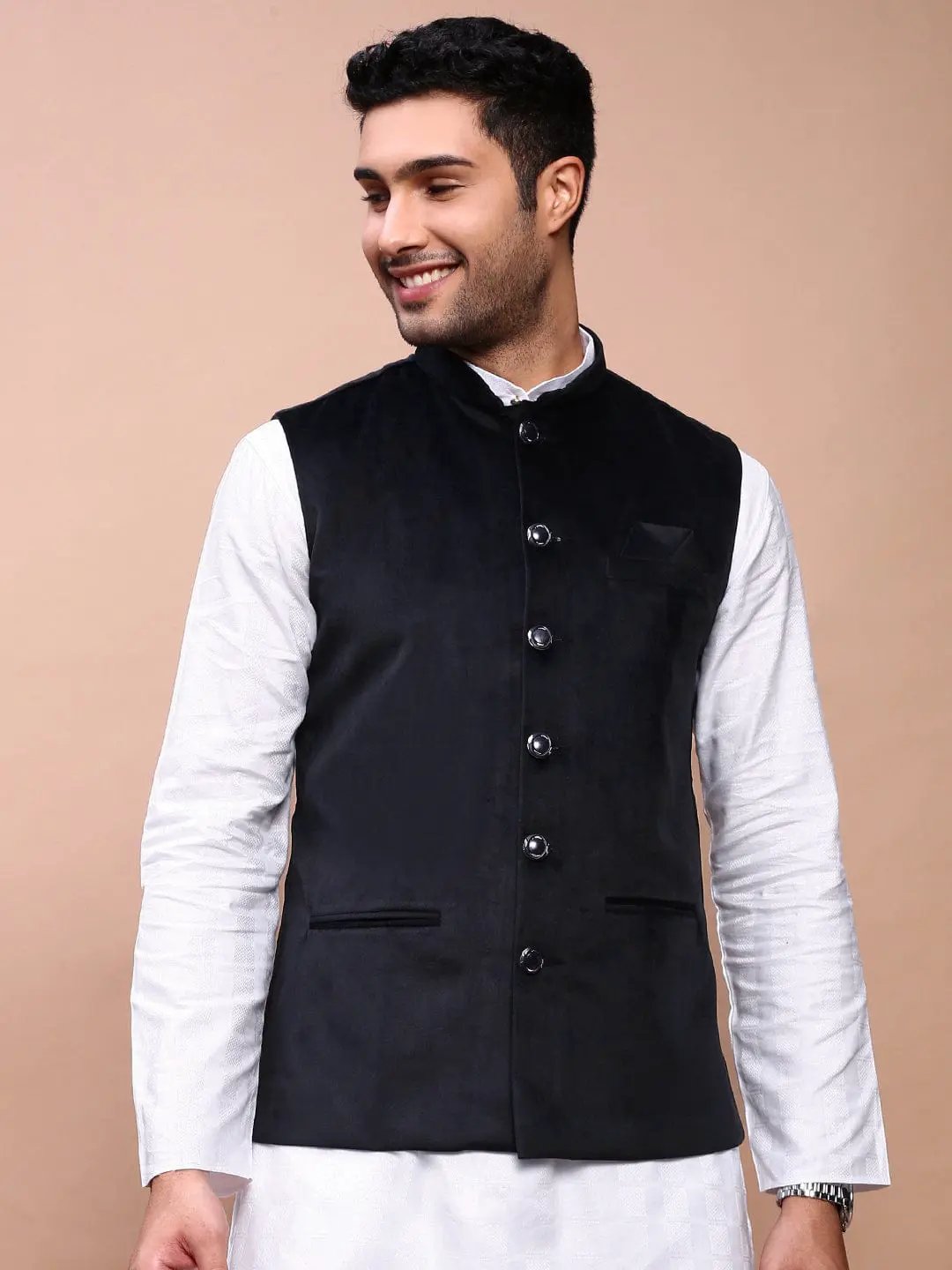 Men's Black Slim-Fit Nehru Jackets