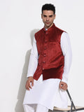 Men's Red Slim Fit Velvet Nehru Jacket