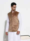 Men's Brown Mandarin Collar Solid Nehru Jacket