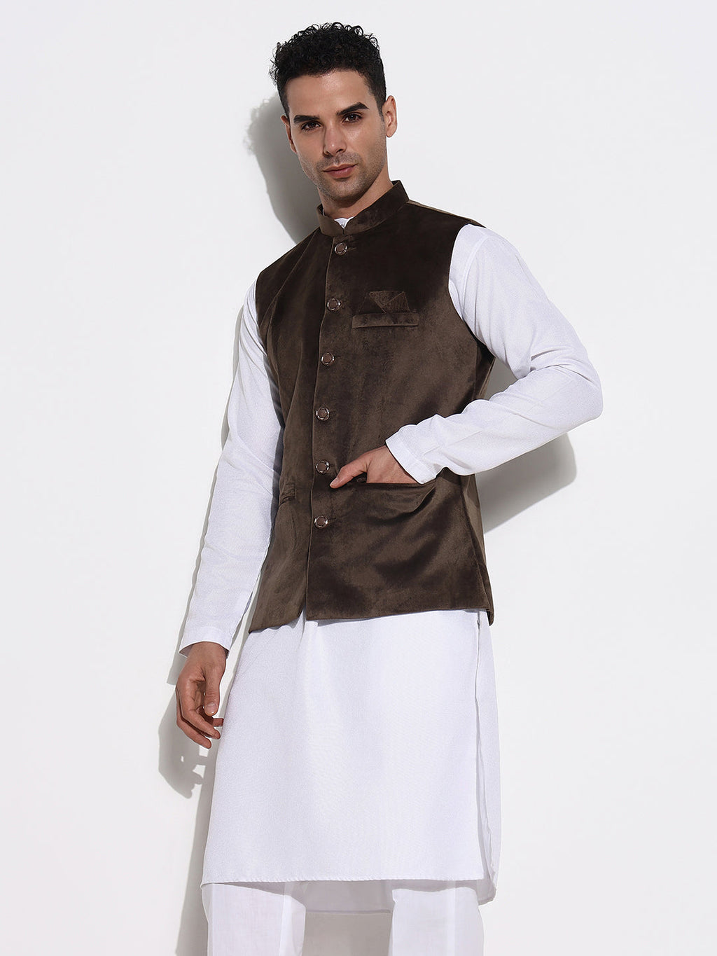 Men's Olive Solid Nehru Jacket