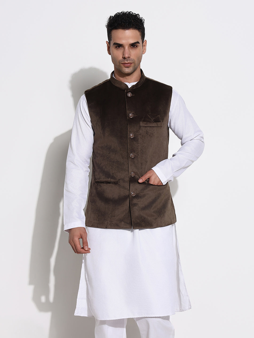 Men's Olive Solid Nehru Jacket