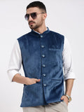 Men's Blue Velvet Slim-Fit Nehru Jacket