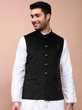Men's Black Slim Fit Velvet Nehru Jacket