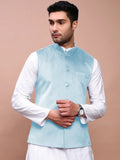 Men's Blue Slim Fit Velvet Nehru Jacket