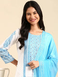 Women's Graphic White Straight Kurta Set with Dupatta