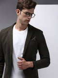 Men's Olive Solid Single Breasted Blazer