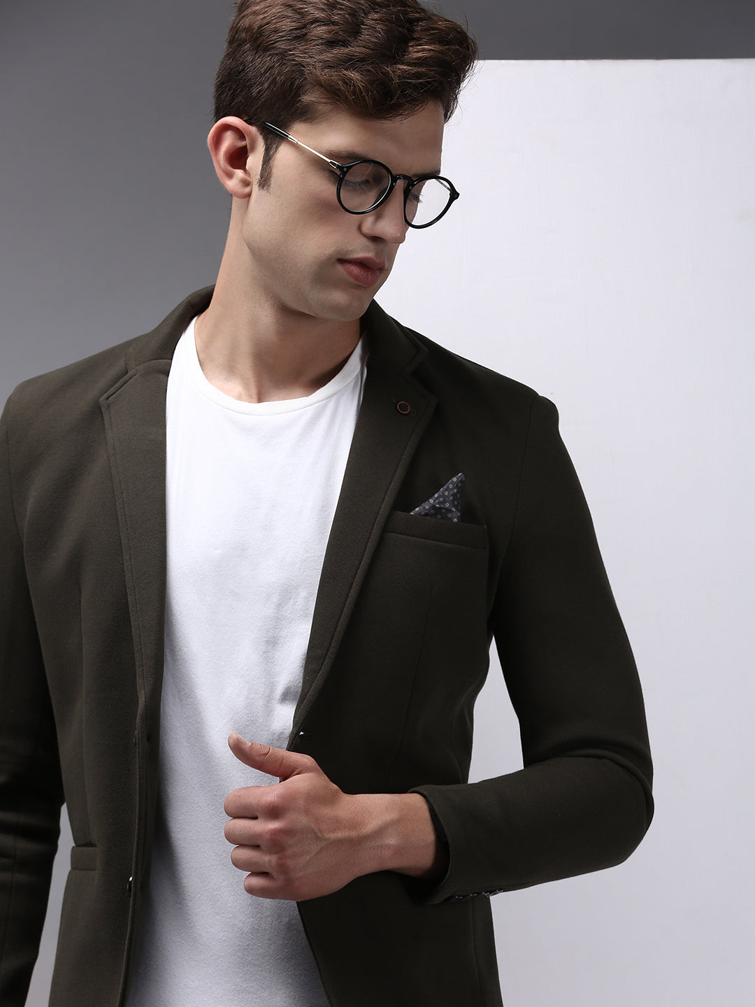 Men's Olive Solid Single Breasted Blazer