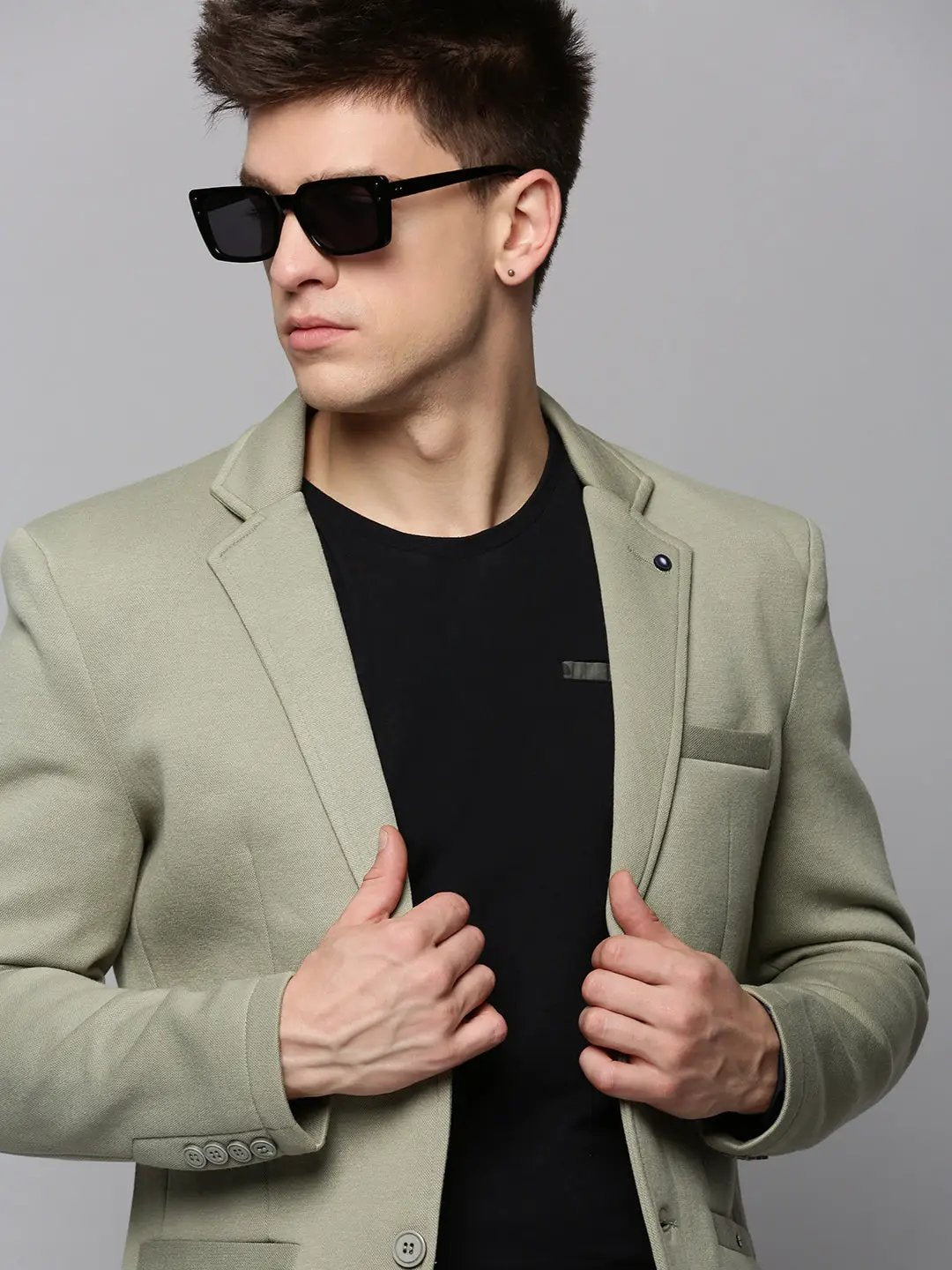 Men's Olive Single-Breasted Notched Lapel Blazers
