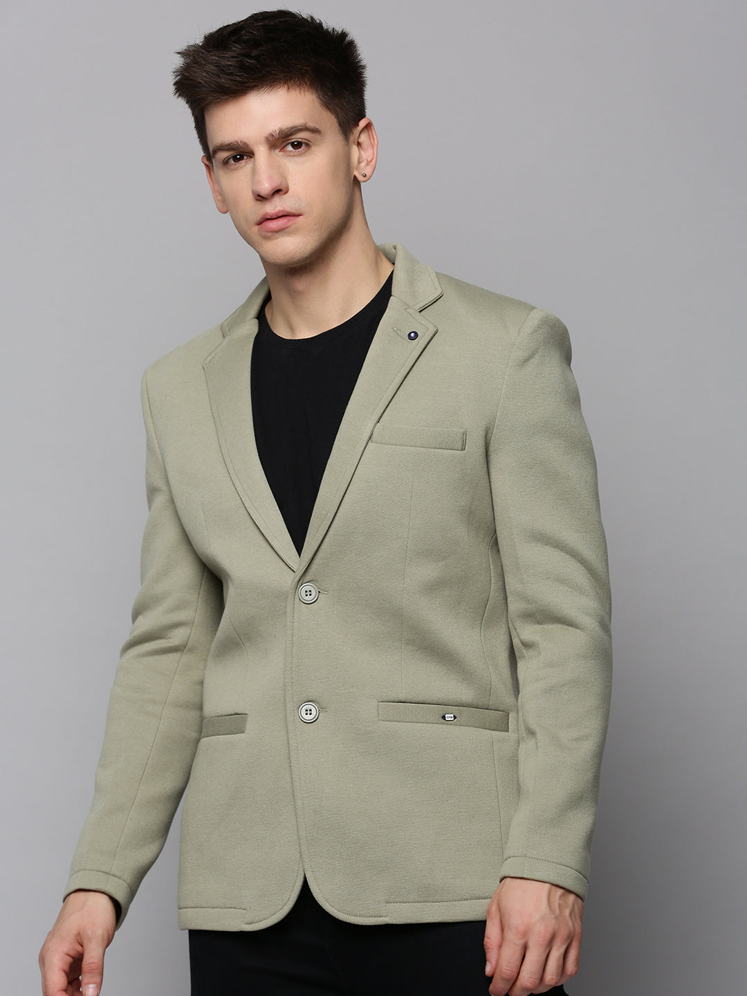Men's Olive Single-Breasted Notched Lapel Blazers