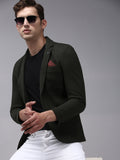 Men's Olive Solid Single Breasted Blazers