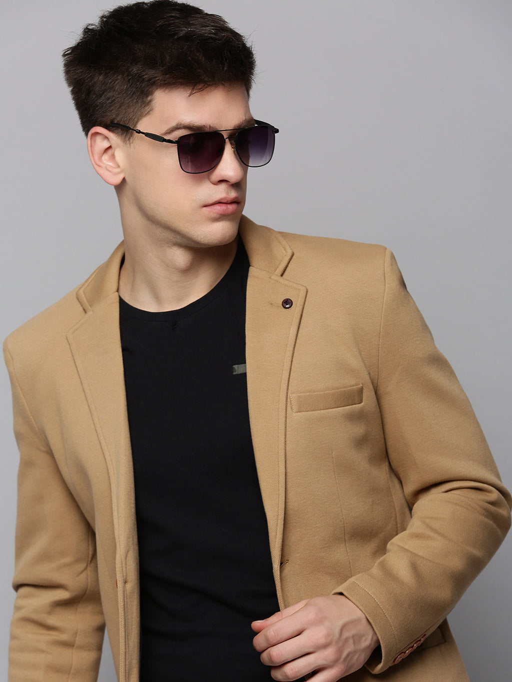 Men's Khaki Open Front Casual Blazer
