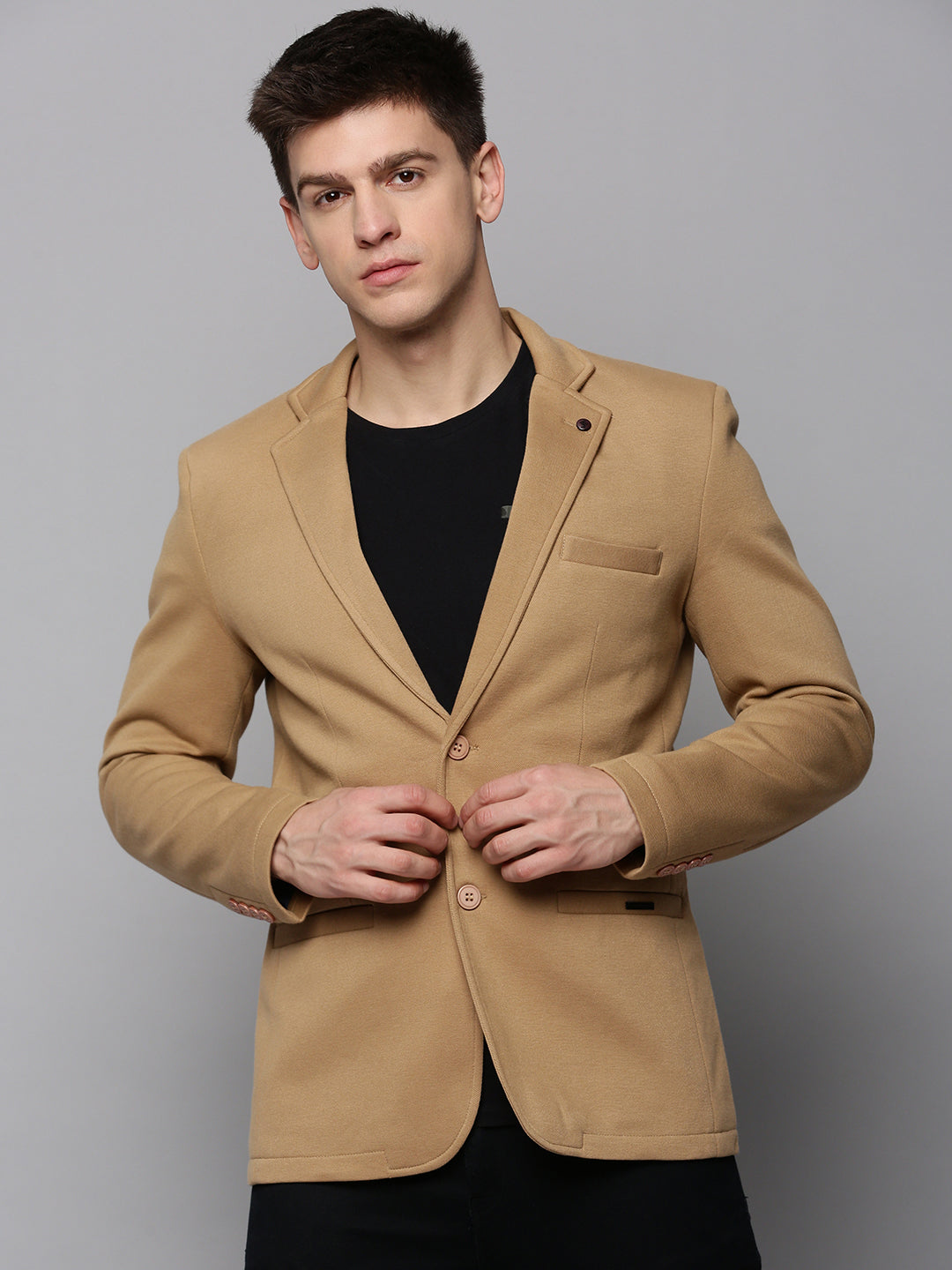 Men's Khaki Open Front Casual Blazer