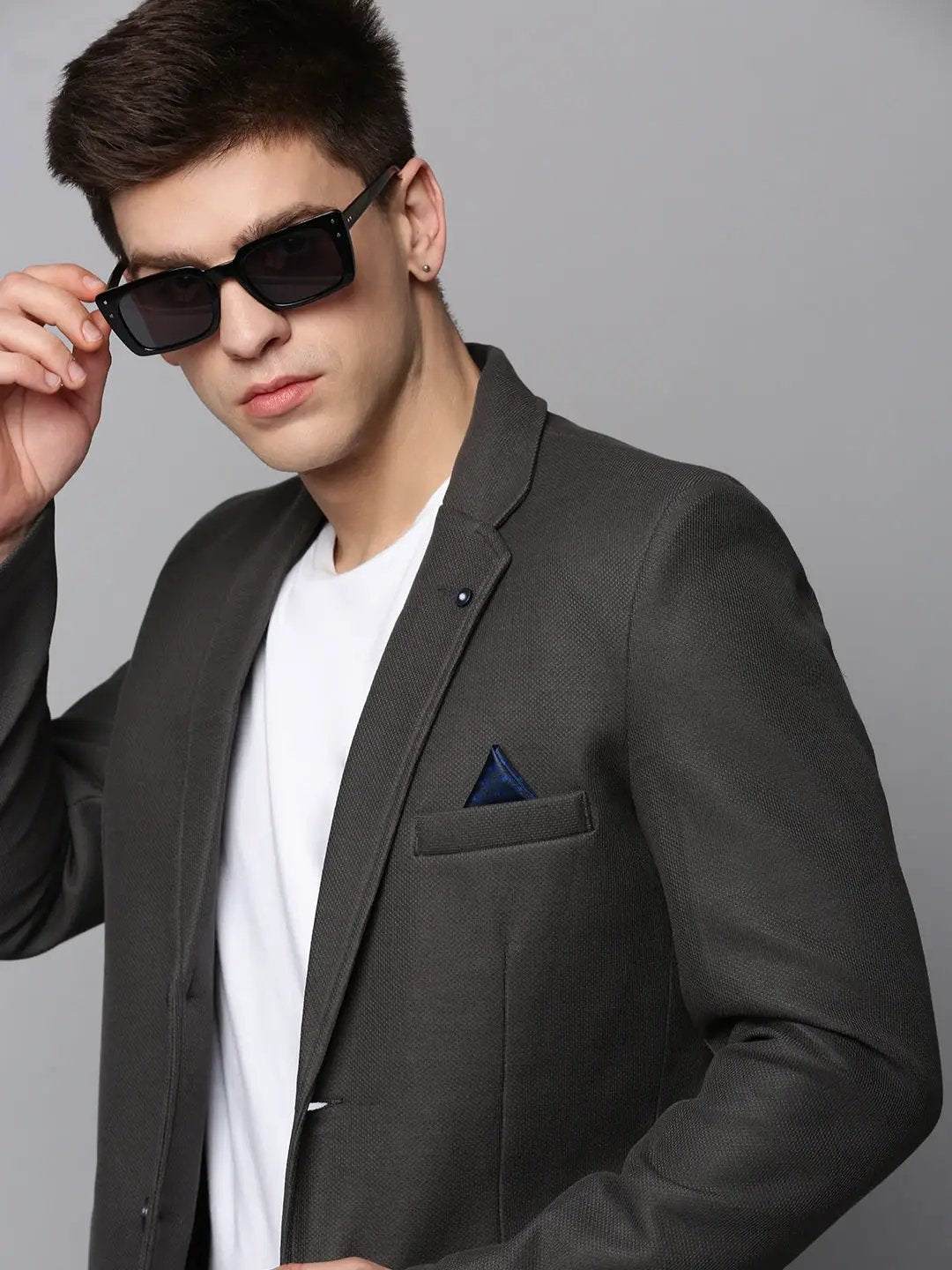 Men's Grey Open Front Cotton Casual Blazers