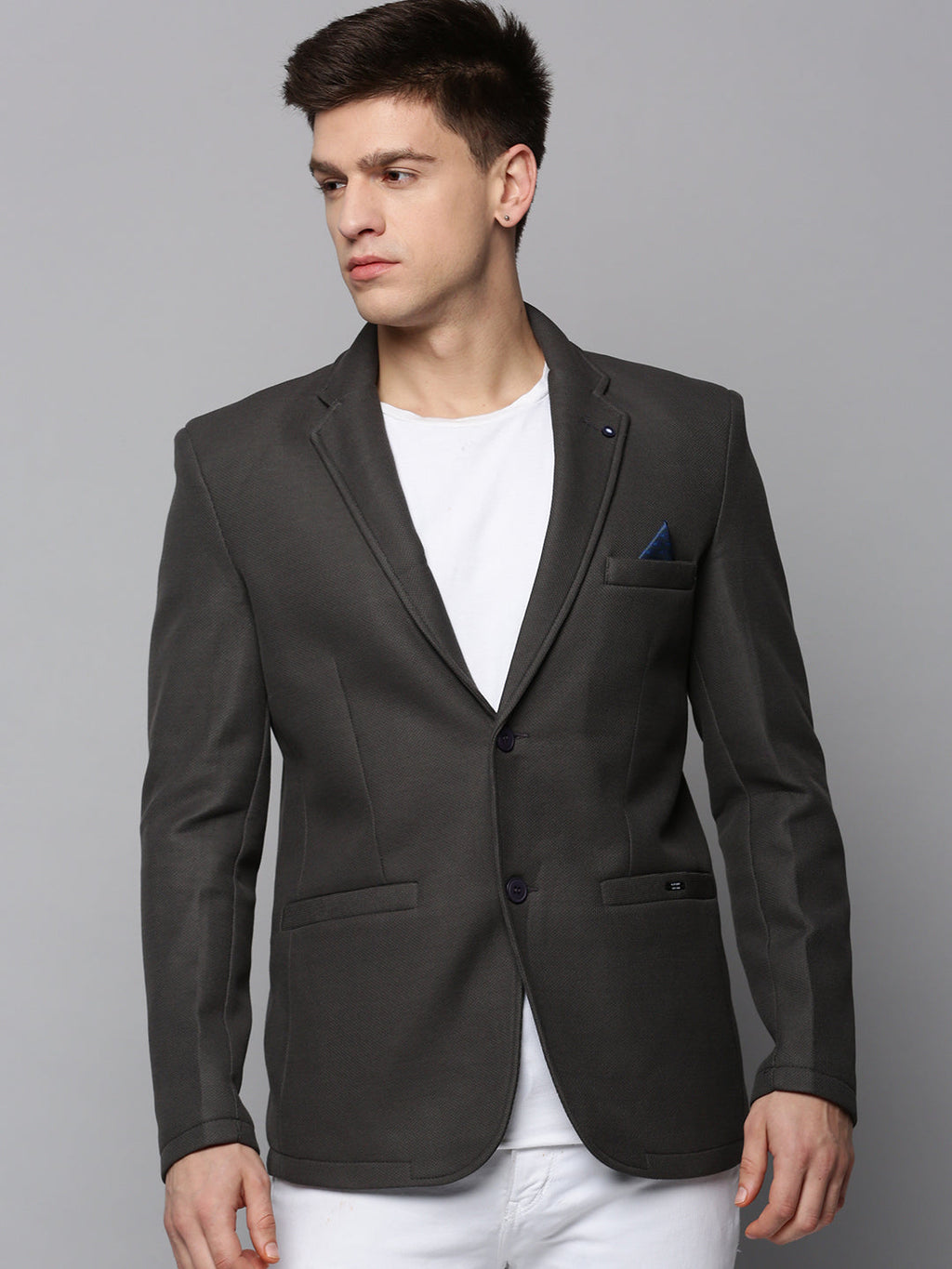 Men's Grey Open Front Cotton Casual Blazers