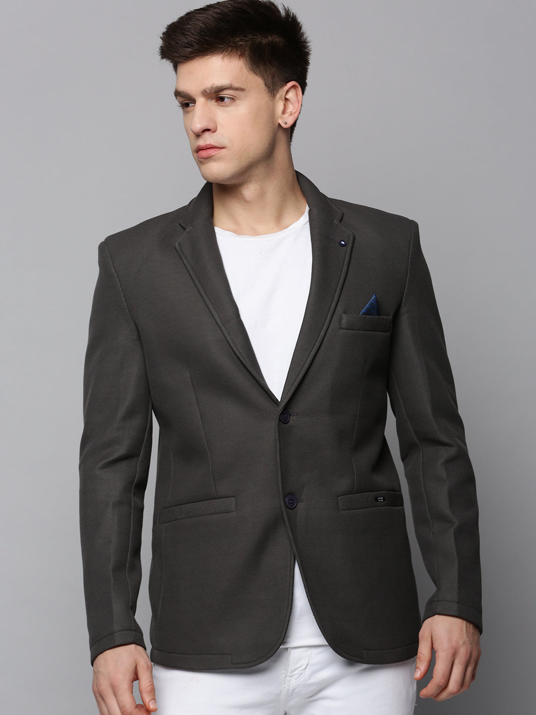 Men's Grey Open Front Cotton Casual Blazers