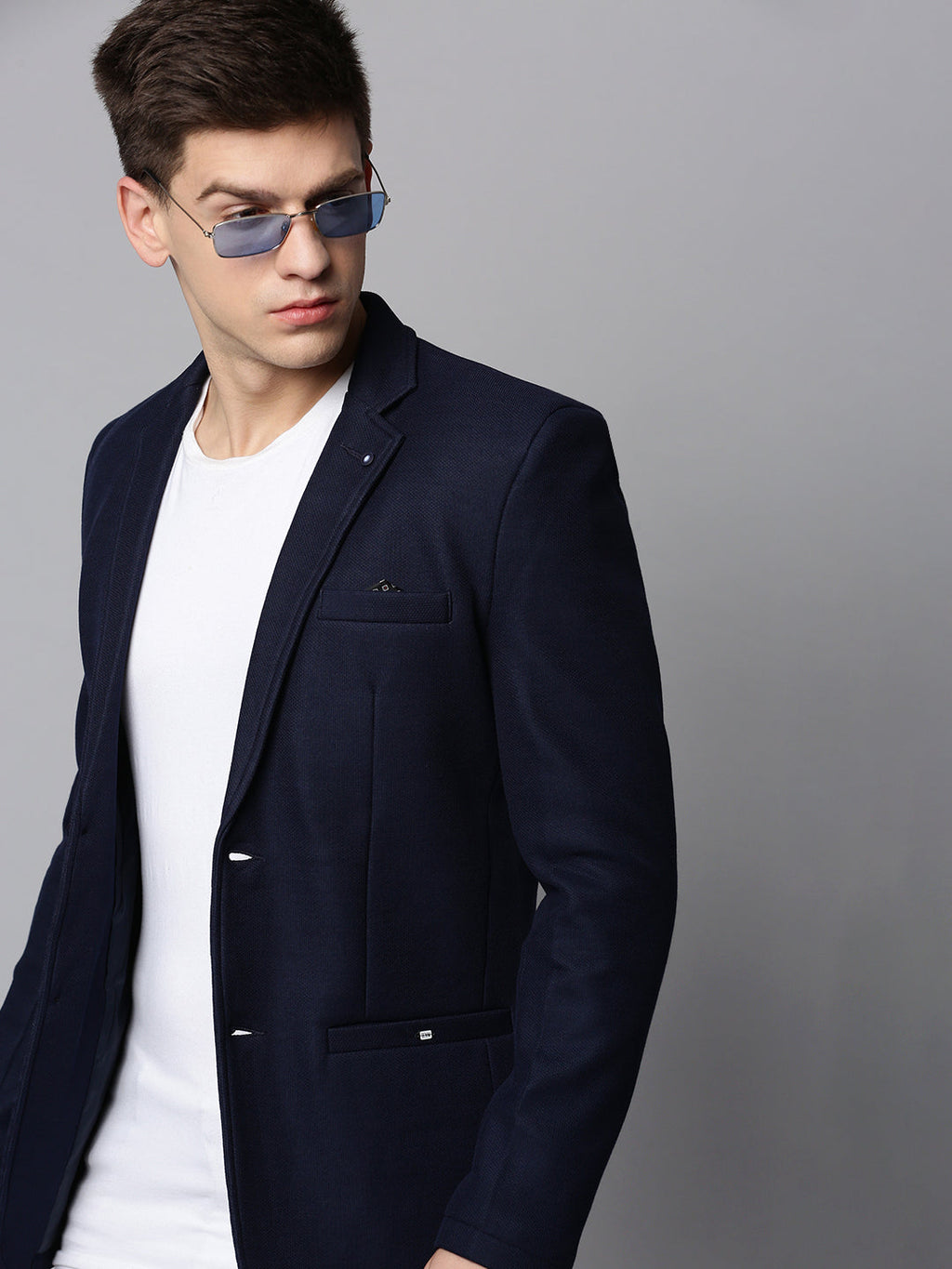 Men's Navy Blue Single-Breasted Casual Blazers