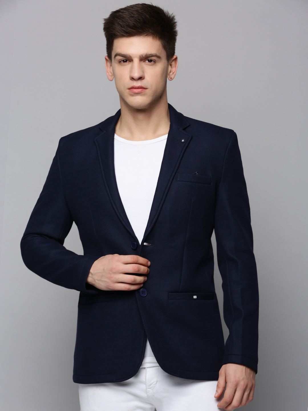 Men's Navy Blue Single-Breasted Casual Blazers