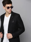 Men's Black Cotton Dobby Notched Lapel Open-Front Blazer