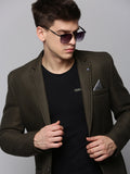 Men's Olive Cotton Single-Breasted Blazer