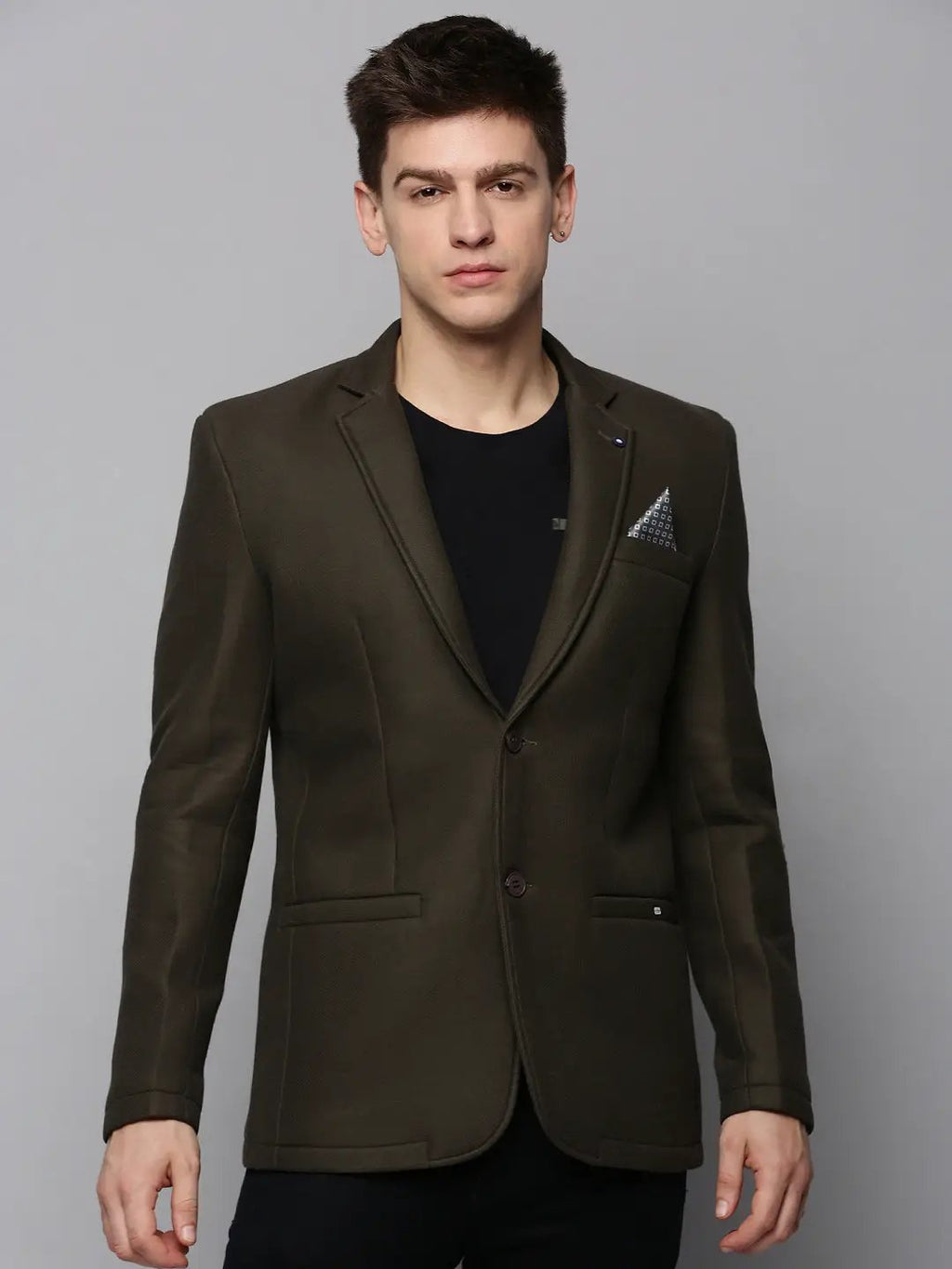 Men's Olive Cotton Single-Breasted Blazer