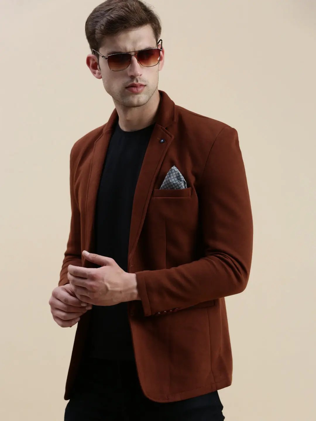 Men's Brown Open Front Casual Blazer