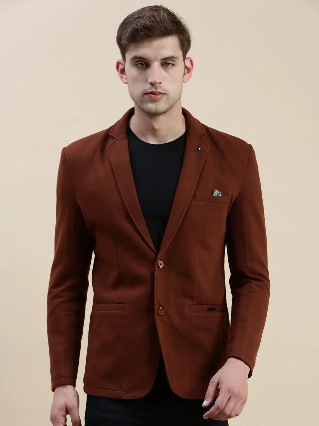 Men's Brown Open Front Casual Blazer