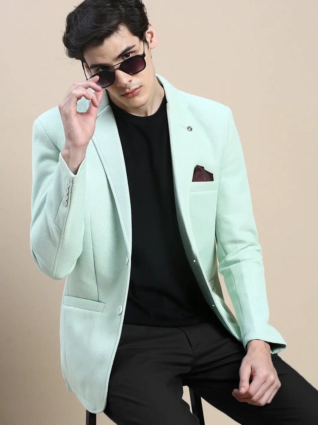Men's Green Notched Lapel Collar Single Breasted Slim-Fit Casual Blazer