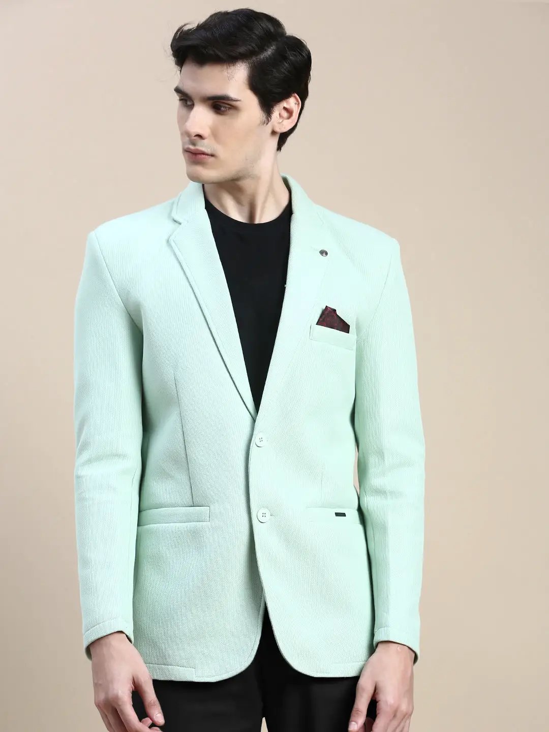 Men's Green Notched Lapel Collar Single Breasted Slim-Fit Casual Blazer